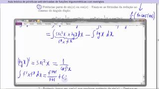 Aula teórica de primitivasantiderivadas de funções trigonométricas potências com exemplos [upl. by Ellivro170]