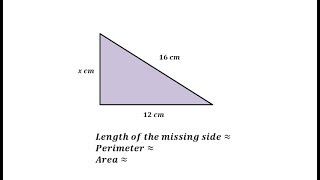 Find the Length of a Missing Side of a Right Triangle and Perimeter and Area [upl. by Auric241]