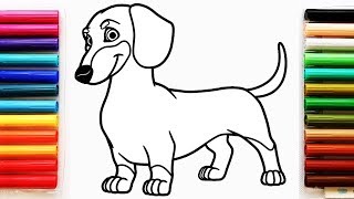 Coloring Page with Dachshund Dog  Colouring Book for Kids [upl. by Johnette]