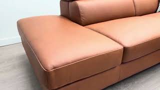 Franco Ferri Italia Tan Italian Leather Recliner Modern Open Base End Corner Suite Sofa Max Outlet [upl. by Ynad173]