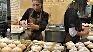 Italy Street Food Tette delle Monache Tasty Creamy Sweets Artigiano in Fiera Milano [upl. by Cattima]