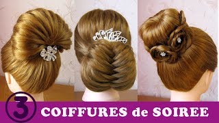 Tuto coiffures de soiréemariage 🌟 3 chignons simples cheveux longs 🌟 facile à faire [upl. by Dnalyar]