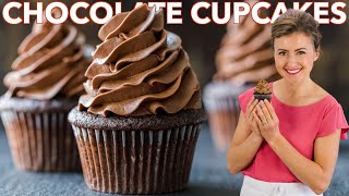 Easy CHOCOLATE CUPCAKES with Chocolate Buttercream Frosting [upl. by Ettezoj]