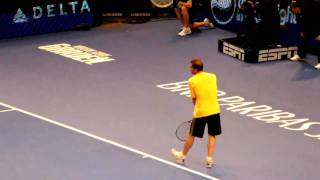 Sampras vs Agassi MSG 2011 Sampras Jumping Backhand Reflex Volley [upl. by Yrojram]