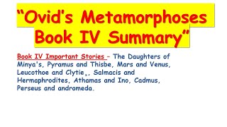 Ovids Metamorphoses Book IV Summary [upl. by Elizabet488]