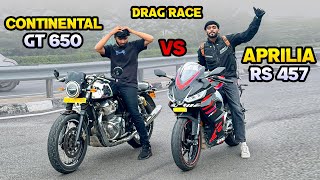 Aprilia rs 457 vs Continental GT 650  Drag race 😱 [upl. by Ahsenak]