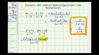 Ex 3 Add and Subtract Rational Expressions  Like Denominators [upl. by Ikiv]