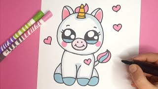 Wie zeichnet man ein niedliches Baby Einhorn  Kawaii Einhorn malen [upl. by Annaliese]