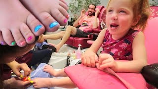 FAMILY gets a PRINCESS MAKEOVER Adley controls our day with surprise Pedicures my first time [upl. by Brower]