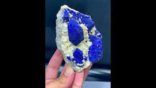 Blue Lazurite on Calcite matrix from Afghanistan [upl. by Otokam398]