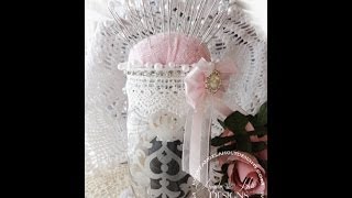 Shabby Chic Etched Glass Mason Jar Pin Cushion [upl. by Afatsuom]