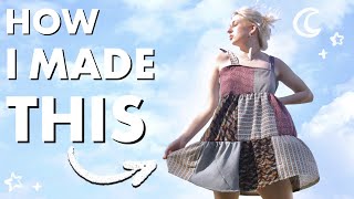 How to Make a Patchwork Babydoll Dress  BandanaQuilt Dress DIY Tutorial thrift flipupcycle [upl. by Nosila461]