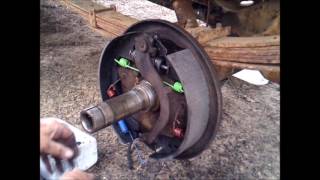 Relining full floating axle drum brakes REDROB16 [upl. by Delila547]