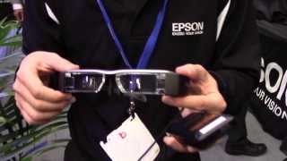 Hands on with the Epson Moverio BT200 augmented reality smart glasses at CES 2014 [upl. by Nylecyoj761]