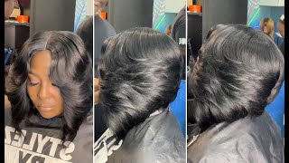 Easy Feathered Bob Haircut Tutorial with Graduation  Quick Layered Bob cut amp Waves Hairstyle [upl. by Airasor]