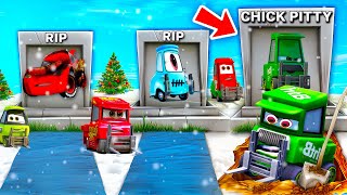 Lightning McQueen GRAVE vs Wide Chick Pitty GRAVE vs RIP Guido Pit Stop Winter Christmas Pixar Cars [upl. by Mavilia985]