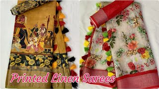 Latest pure printed linen sarees with kalamkari and floral print siri designers [upl. by Atrahc]