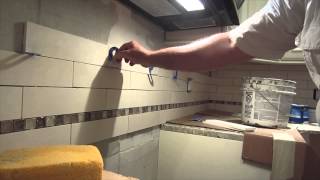 Limestone tile backsplash Complete real time installation [upl. by Thackeray]