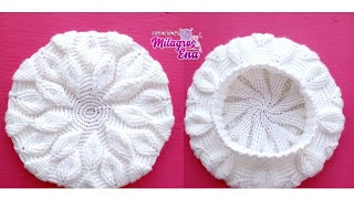 Como tejer la Boina N° 47 y gorro a crochet en punto hojas en relieve para niñas y damas paso a paso [upl. by Hgielime571]