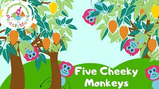 Five Cheeky Monkeys  Counting Piccolo Music  Official Music Partner World Nursery Rhyme Week 2024 [upl. by Ilan25]