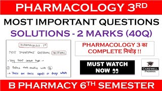 Solutions  2 Marks complete  Pharmacology 6th semester Important Questions  Carewell Pharma [upl. by Corette285]