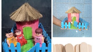 How to make Hut using ice cream sticks easy craft [upl. by Kristoffer]