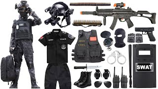 Special police weapon toy set unboxing M416 automatic rifle AK47 tactical helmet Glock pistol [upl. by Alat]