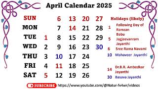 April Calendar 2025 aprilcalender2025 [upl. by Nathaniel418]