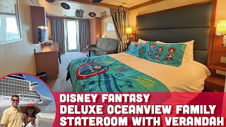 Disney Fantasy Deluxe Family Oceanview Stateroom with Verandah Tour  Disney Cruise Line [upl. by Karl212]