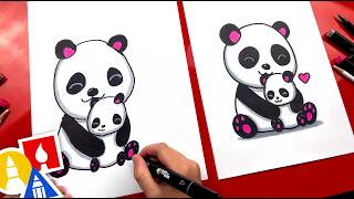 How To Draw Mom And Baby Panda [upl. by Ayhay]