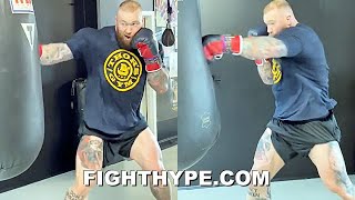 HAFTHOR BJORNSSON HAMMERS HEAV BAG LIGHT ON HIS FEET BIG IMPROVEMENTS amp BEST SHAPE FOR 2ND FIGHT [upl. by Doubler328]