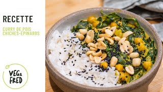 CURRY VEGAN POIS CHICHESEPINARDS  PETIT BUDGET  RECETTE VEGAN FACILE [upl. by Htevi]