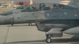 Edwards Air Force Base  F16s C17 and a B52 fly during the 2020 Aerospace Valley Air Show [upl. by Nalniuq]