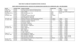 SECOND SERIES 2023 WASSCE WAEC GCENOVDEC TIMETABLE amp RUNZ EXPO FOR PRIVATE CANDIDATES [upl. by Ytinirt]