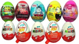 10 Surprise Eggs Kinder Surprise Kinder Joy Disney Pixar Cars 2 Spongebob [upl. by Aener166]