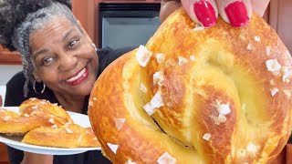 I made ONE Ingredient Big Soft Pretzels In oven in 3 min No kneading no rise time no machine [upl. by Ziul884]