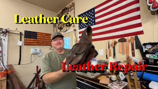 How To Clean And Care For Old Leather  Repairing Saddlebags leathercraft leatherproject [upl. by Raffaj]