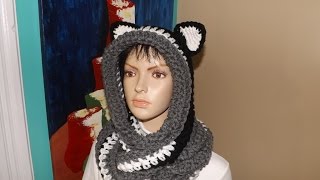 Crochet cowl infinity scarf with hood or scoodie with ears  by Ruby Stedman [upl. by Irakab]