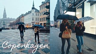 Copenhagen Denmark 🇩🇰 Walking in HEAVY Rain at Strøget Walking Tour 4k February 2022 [upl. by Notsua829]