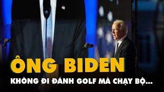 Ông Biden không đi đánh golf mà chạy bộ ra sân khấu trong tiếng reo hò của người ủng hộ [upl. by Assiralk]