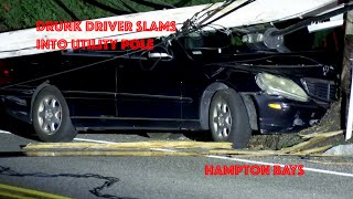 Drunk Driver Slams Into Utility Pole Hampton Bays hamptons [upl. by Lewan]