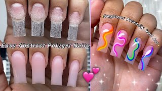 EASY ABSTRACT POLYGEL NAILS💕 BEGINNER FRIENDLY NAIL ART amp SUMMER NAIL DESIGN  Nail Tutorial [upl. by Semajwerdna]