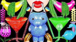 ASMR RAINBOW DRINKS VAMPIRE FROG EGG TEA BOBA SHOOTER CANDY HONEY JELLY BIRD GLASS 신기한 물 먹방 [upl. by Ettenaej]