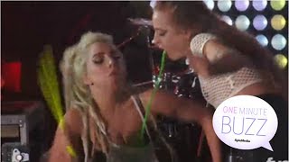 Lady Gaga Gets Paint Puked On at SXSW in this weeks One Minute Buzz [upl. by Caz]