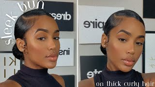 How I Do My Sleek Low Bun  Thick Natural Curly Hair  No Heat [upl. by Kaslik405]