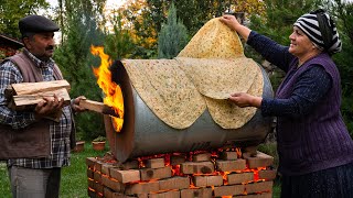 🔥 Lavash with Greens Cooking Bread on a Barrel [upl. by Notlad]