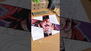 Drawing Demon King Tanjiro 😈 DEMON SLAYER  鬼滅の刃  Stained Art 🎨 shorts drawing demonslayer [upl. by Ahsekyw876]