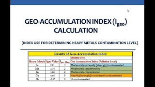 GEOACCUMULATION INDEX Igeo  CALCULATION [upl. by Marta]