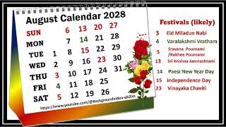 August Calendar 2028 augustcalender2028 [upl. by Nolat500]