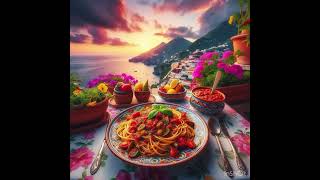 Spaghetti Puttanesca recipe amalficoast vietrisulmare ceramics TyrrhenianSea mountvesuvius [upl. by Gorman]